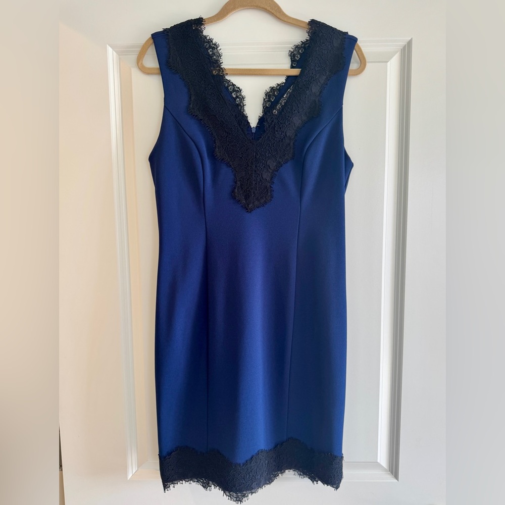 Charles Henry Dark Blue Dress with Black Lace Trim - Size M (6/8)